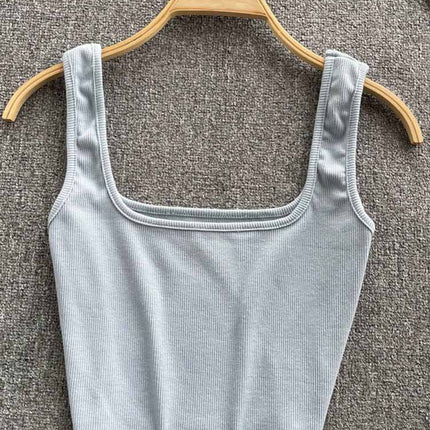 Vest Women's Outer Wear Summer Short Sleeveless Crop Top Square Collar Fashion Versatile Slim Solid Color Bottoming Shirt Trbottomy