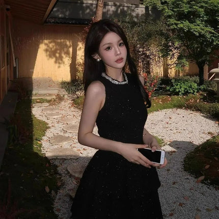 Beautiful Hot Girl Waist Dress Women's French Style Elegant Daughter High-End Little Black Dress Birthday Dress Short Skirt