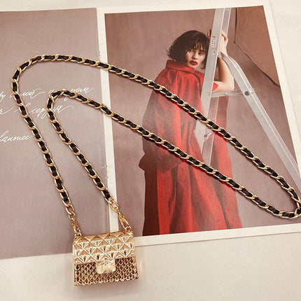 Internet Celebrity Chanel Style Mini Bag Women's Clothing Accessories Crossbody Bag Metal Diamond Plaid Pearl Chain Neck Bag