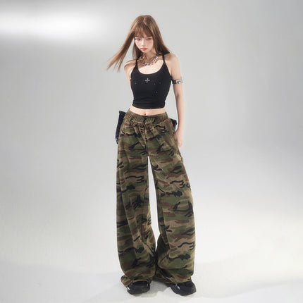 American Street Camouflage Wide Leg Pants Women's 2025 Spring and Autumn New Straight Loose High Waist Slimming Casual Mop Pants