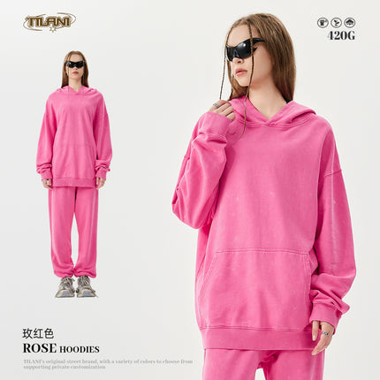 Tilani Batik Heavy Weight 420g Hooded Sweatshirt Casual Sportswear Suit Men's and Women's Hoodie Sweatshirt Two-Piece Set