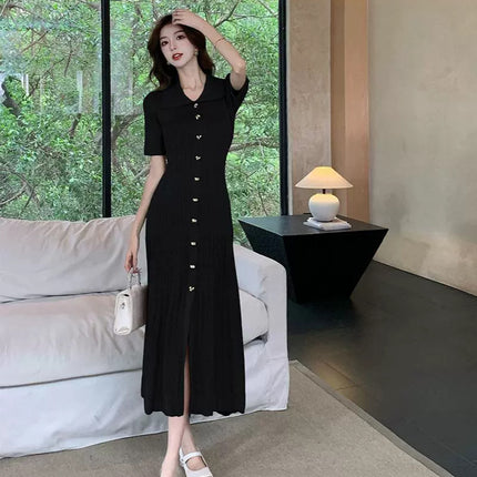 Cross-border Dopamine Green Knitted Midi Dress French Retro Elegant Elegant Tight Waist Slimming dress Summer