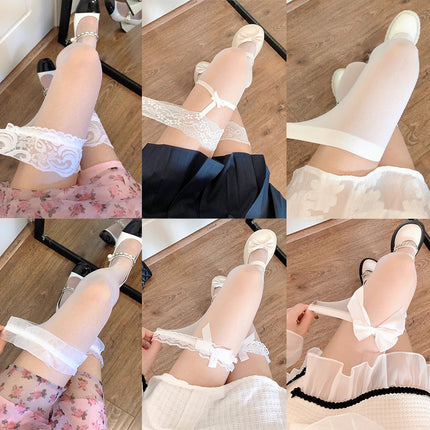 Jk Japanese-Style White Sheer Stockings for Women, Pure Desire Bare-Leg Artifact, Summer Thin Pineapple Stockings, Anti-Snag Black Pantyhose