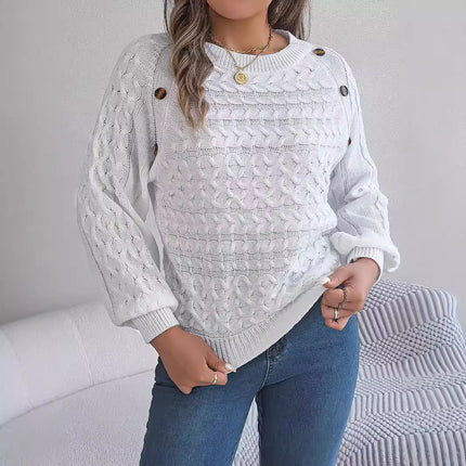 Big Sale 2024 Autumn and Winter New Pure Color Twist Button Lantern Sleeve Pullover Sweater Independent Station Cross-Border Women's Clothing