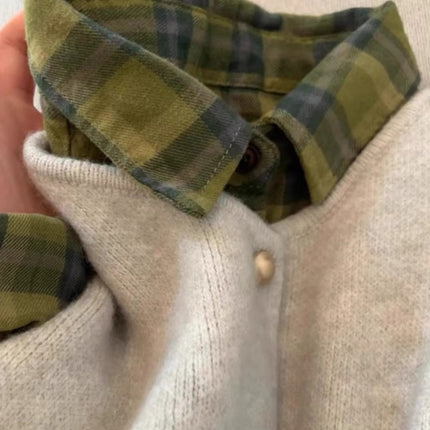 American Retro Green Plaid Shirt Women's Single Wear Stacked Loose Shirt Jacket Couple's Spring and Autumn Long Sleeve Top