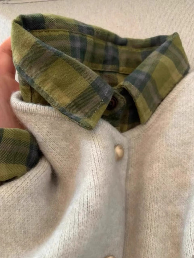 American Retro Green Plaid Shirt Women's Single Wear Stacked Loose Shirt Jacket Couple's Spring and Autumn Long Sleeve Top