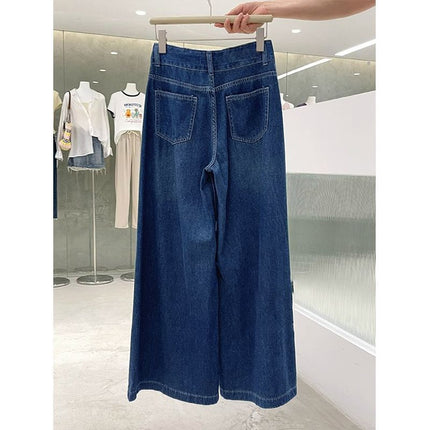 Stretch High-Waisted Retro Blue Loose Versatile Jeans Floor-Length Women's Petite 2025 Wide-Leg Pants Slimming