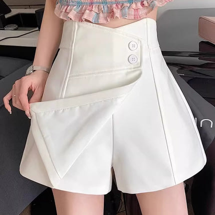 Shorts Women's 2024 Spring New Wide Leg Pants Korean Style High Waist Slimming A- shaped Pants Design Sense Casual Pants Skirt