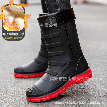Jundeng Mid-tube British Men's Rain Boots Outdoor Fashion Set-up Men's Waterproof Boots Cowboy Mid-tube Boots Travel Replacement Rubber Shoes