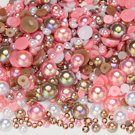 Nail Art Ab Colorful Flats Bottom Diamond Semi-Circle Pearl Mixed Color Set DIY Material Mobile Phone Shoes Clothing Cup Accessories