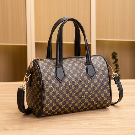 2023 New Boston Women's Bag Retro Contrast Printed Handbag Shoulder Crossbody Pillow Bag Wholesale