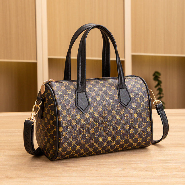2023 New Boston Women's Bag Retro Contrast Printed Handbag Shoulder Crossbody Pillow Bag Wholesale