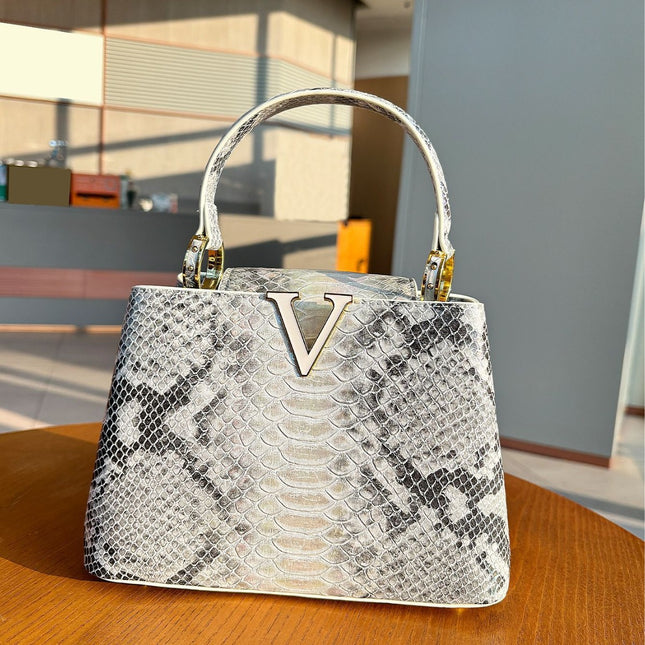 Lady Handbag 2025 Light Luxury High-end Fashion Ladies Handbag Himalayan V-shaped Colorful Gradient Snake Pattern
