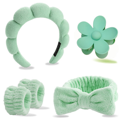 Cross-border Amazon Face Wash Hair Band Five suit Sponge Twist High Cranial Top Head Band Wrist Band Hair Band