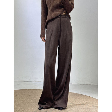 Autumn and winter new white pants with acetate wool high waist wide leg pants women's wool suit pants tall soft waxy