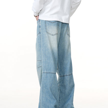 11Kn American Washed Clear Blue Bootcut Jeans for Men and Women Deconstructed Retro Straight Loose Trendy Slim Casual Pants