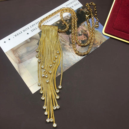 Western Middle Ancient vintage Jewelry Copper Chain Gold Plated Plain Gold Tassel Pendant Necklace Elegant All-match Woolen Chain