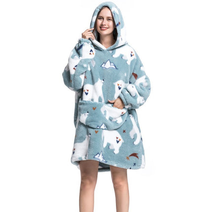 Cross-border New Printed Flannel Pullover Adult Cotton Velvet Lazy Clothing Cape Nightgown Warm Thickened Cold-proof Clothing