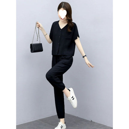 Sports Suit for Women Summer 2025 New Style Casual Fashion Fashionable Age-Reducing Lady Cotton and Linen Two-Piece Set