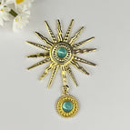 Golden sunflower aqua blue beads