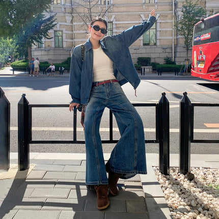 Coolmei Pai [Cocoa Outdoor Set] 2026 Spring/Summer New Style Old Money Style Retro Loose Denim Set