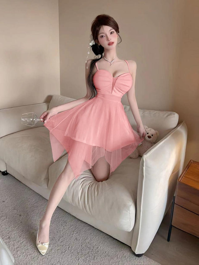 Sexy 9199 Mesh Stitching Sling dress Night Shop Foot Bath Technician Work Clothes Backless Big Swing A- line Skirt