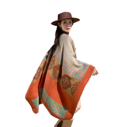 Bohemian Split Towel Warm Shawl Thickened Xizang Northwest Desert Windproof Cape Women's Travel
