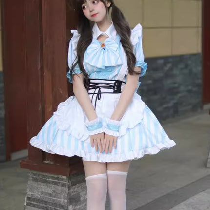 Cross-Border New Product Japanese Style Autumn Leaf Sweet Stripesd Maid Outfit Cosplay Lolita Plus Size Maid