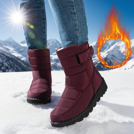Snow Boots for Women Cross-Border Large Size 45 Winter New Velvet Warm Cotton Boots Mid-Length Boots Snow Boots Pu Anti-Slip Sole