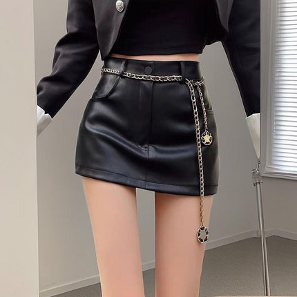 Black Leather Skirt Autumn and Winter 2024 New Pants Skirt Little Black Skirt Sexy High Waist Sexy Short Skirt pu