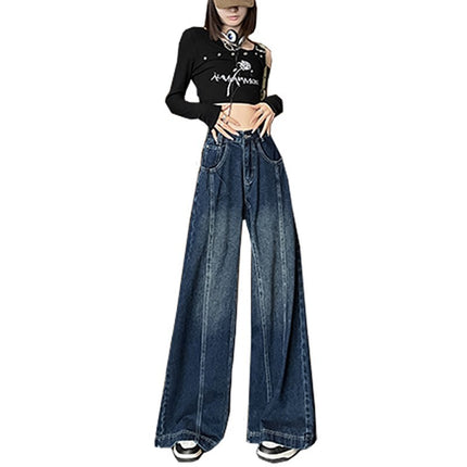 Japanese and Korean fashion retro high waist Denim wide leg pants cross-border women's clothing New loose design sense mop pants fashion
