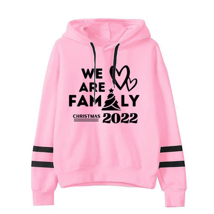 Amazon Cross-border Foreign Trade We are family Printed Parallel Bars Striped Hoodie Men's and Women's European Code plus size