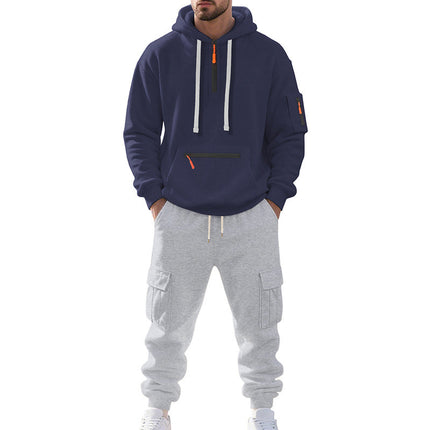 Cross-Border Foreign Trade Winter Large Size American Heavyweight Plus Velvet Loose Men's Casual Sports Multi-Pocket Workwear Suit for Men