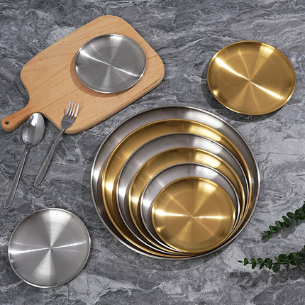 304 Stainless Steel Round Plate Korean Barbecue Plate Snack Plate Western Food Plate Bone Plate Steak Plate Tableware Fruit Bone Plate