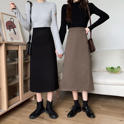 New high waist slimming A hip skirt 20 skirt women split 23 words plus size woolen autumn and winter chubby girl mid-length