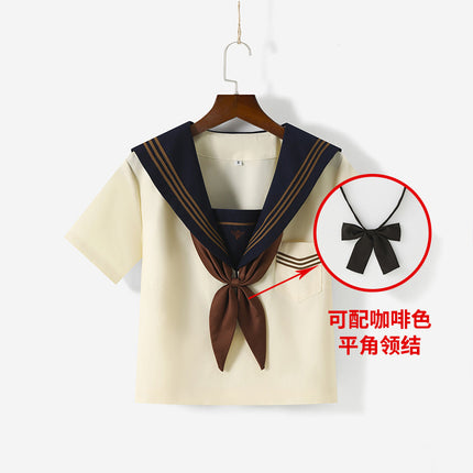 Manufacturer Supplies Jk Uniform Yellow Three-Piece Sailor Suit Short-Sleeve Tea Feather Spring and Autumn Long-Sleeve Pleated Skirt Set
