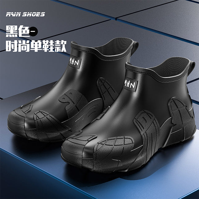 2025 cross-border water shoes men's short tube outdoor fishing rain boots non-slip low tube rubber shoes work rain boots fleece-lined rain boots