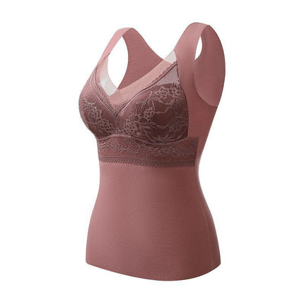 Cross-Border Popular Wearable Thermal Vest Autumn and Winter Body-Shaping Bottoming Women's Tops Without Bra Lace Beautiful Back