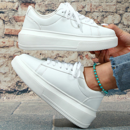 Trendy Casual Sports White Shoes Fashionable All-Match Couple's Trendy Shoes Platform-Sole Wear-Resistant Bread Shoes Lace-Up Comfortable School Shoes