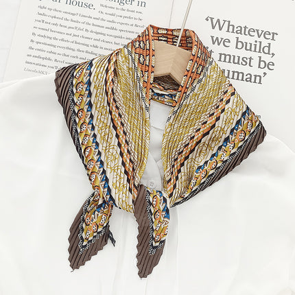 Crumpled Scarf Women's Spring and Summer Elegant Printed Diamond Scarf Korean Style Professional Small Scarf All-match Decorative Thin Scarf