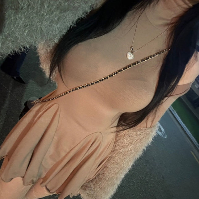 South Korea Dongdaemun Tight Waist Figure Sexy High Collar Sleeveless dress Long Sleeve Cardigan Two-piece Suit for Women