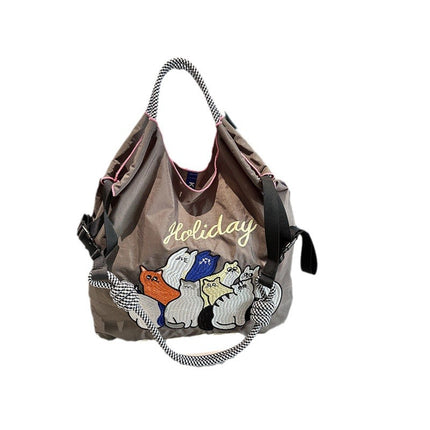 High-Quality Japanese-Style Ball Chain Eco-Friendly Shopping Bag Nylon Fabric Embroidered Floral Tote Nylon Canvas Bag