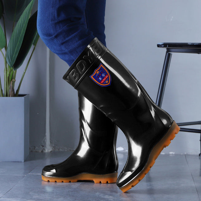 Military Labor Protection High Rain Boots One-Piece Plastic Water Boots Seamless Waterproof Rain Boots Non-Slip Wear-Resistant Long Water Boots