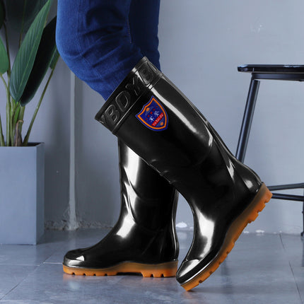 Military Labor Protection High Rain Boots One-Piece Plastic Water Boots Seamless Waterproof Rain Boots Non-Slip Wear-Resistant Long Water Boots