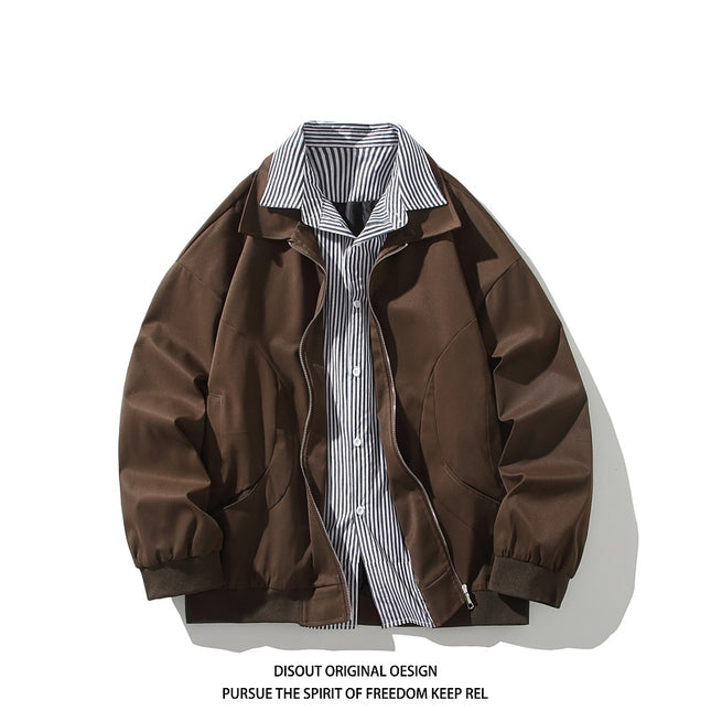 2025 Autumn and Winter New Men's Jacket Fashion Shirt Collar Fake Two-Piece Large Size Jacket Men's Trendy Handsome Jacket