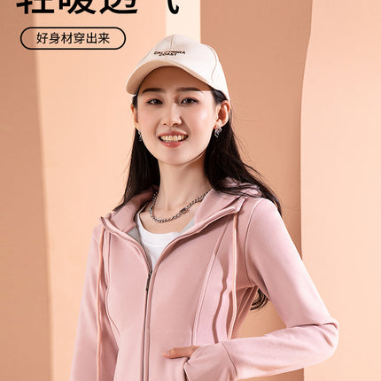 Graphene Hooded Short Jacket, Slim Fit, Versatile Double-Sided Fleece Sweatshirt, Cardigan, Heated Short Style for Autumn and Winter, Slim Fit