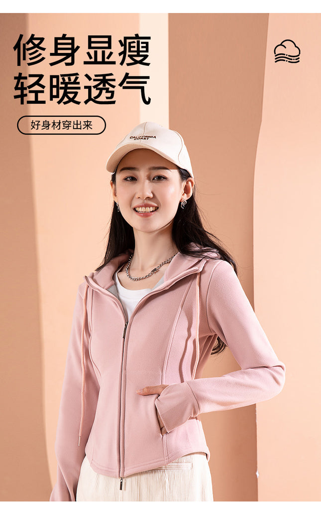 Graphene Hooded Short Jacket, Slim Fit, Versatile Double-Sided Fleece Sweatshirt, Cardigan, Heated Short Style for Autumn and Winter, Slim Fit
