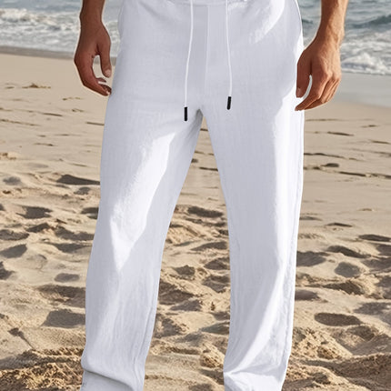 Men's Casual Linen Drawstring Pants Olive Green Loose Cross-Border