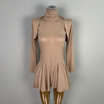 South Korea Dongdaemun Tight Waist Figure Sexy High Collar Sleeveless dress Long Sleeve Cardigan Two-piece Suit for Women