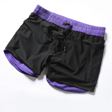 Men's Quick-drying Sports Shorts Fake Two-piece Fitness Triple Pants Marathon Running Pants Invisible Pocket for Mobile Phone